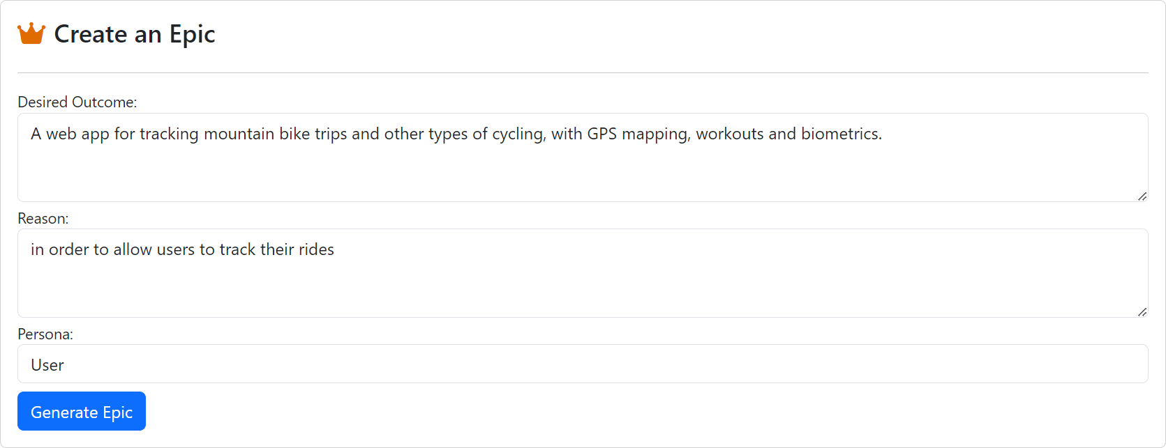 Create epic form using AI