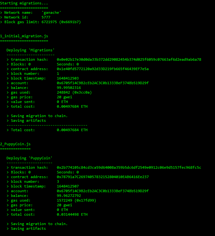 PuppyCoin Deploy to Ganache